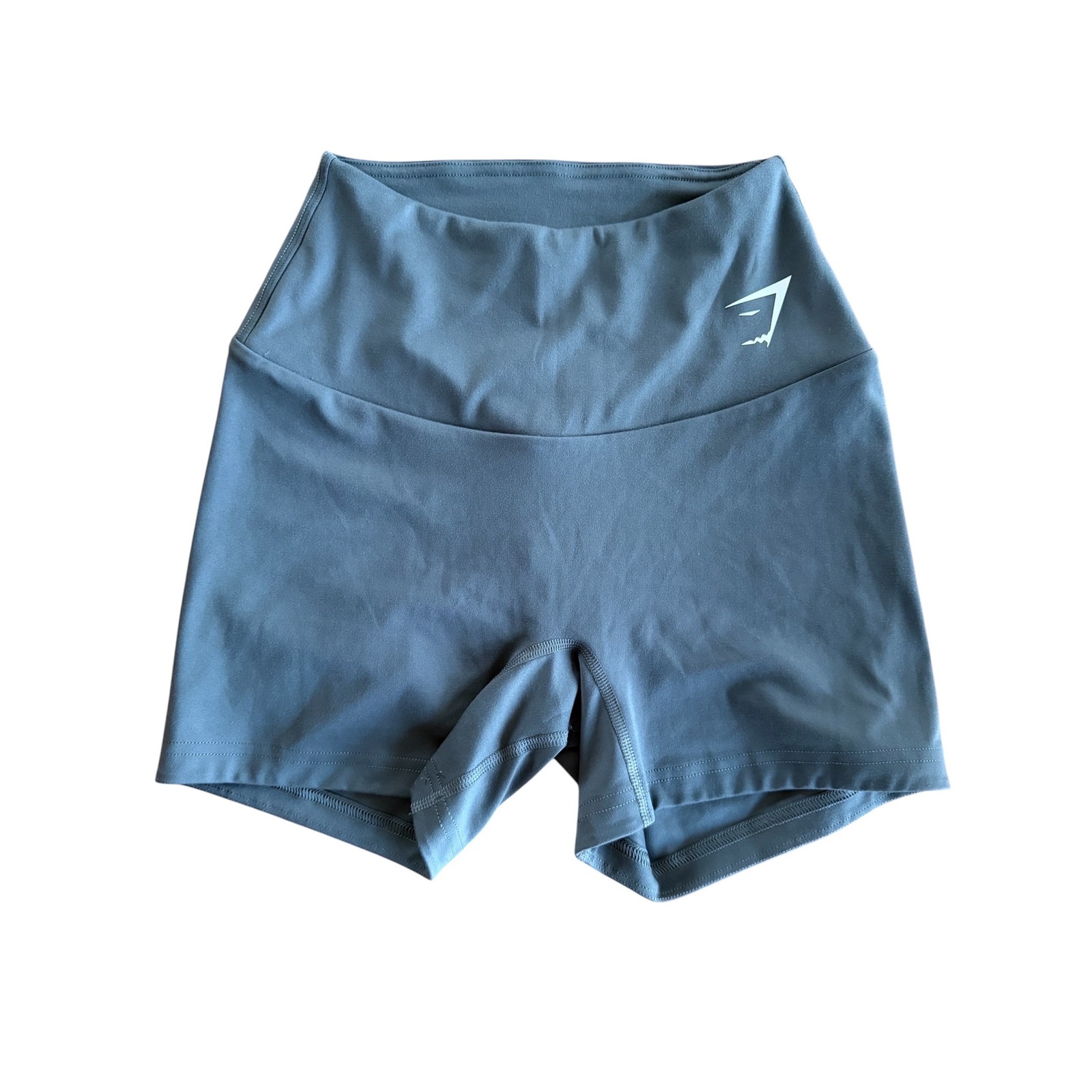 Gymshark Womens High Waisted Athletic Workout Shorts Slate Blue Logo Xs